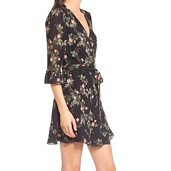 Reformation Zoe Wrap Dress Floral Rose Print Half Sleeve Small - Picture 2 of 14